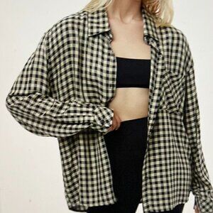 WEWOREWHAT BOYFRIEND HERRINGBONE SHIRT- BLACK KHAKI Size S/M